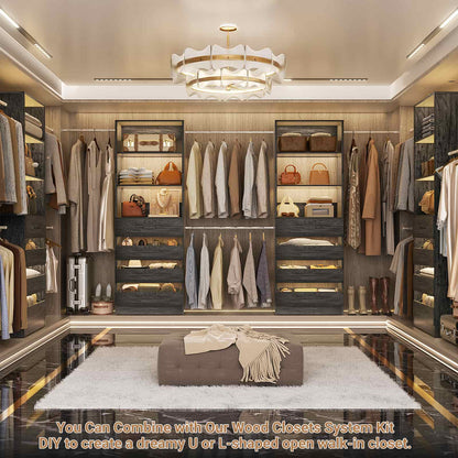 Adjustable Closet Organizer System (6-15Ft) with 8 Wooden Drawers & Modular Tower