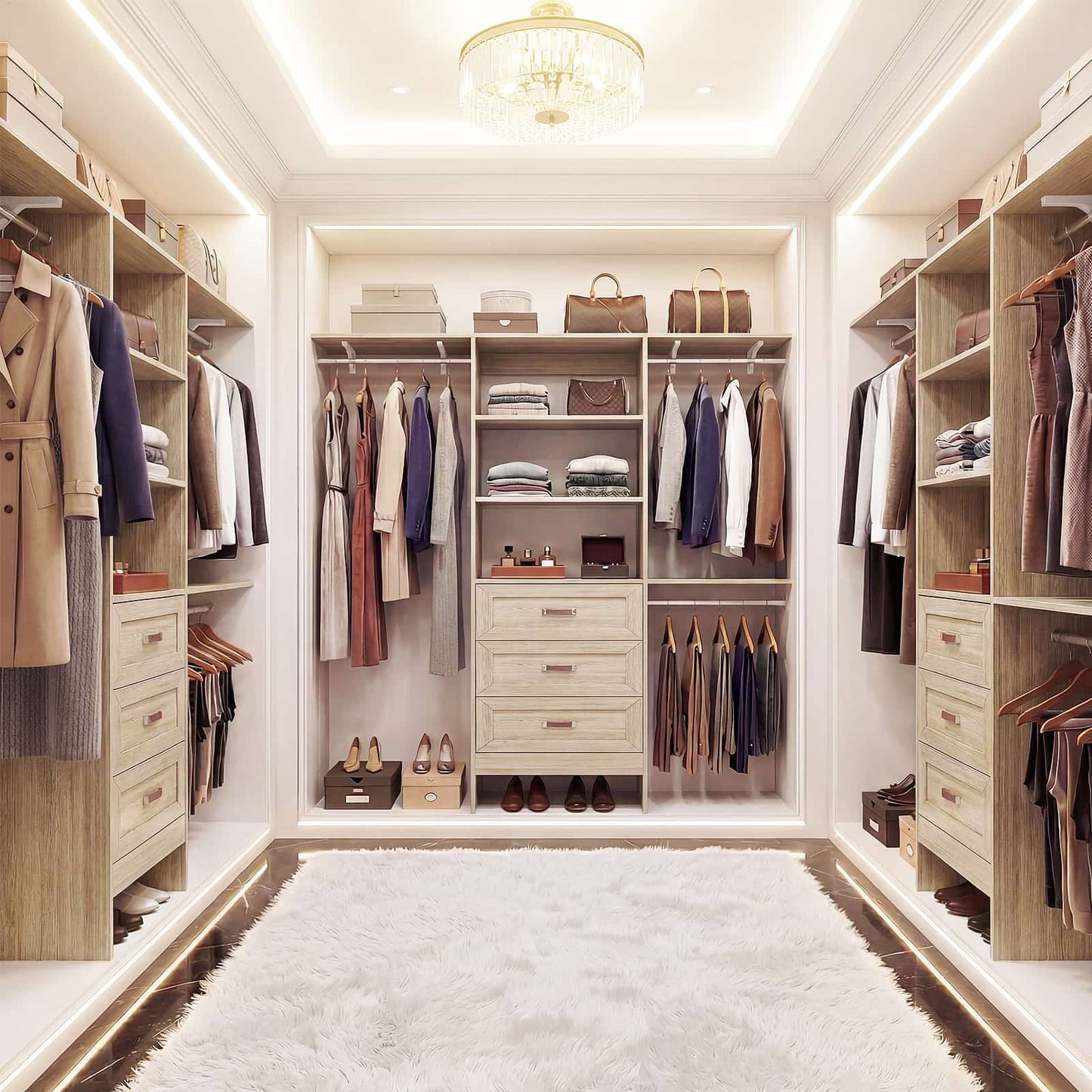 96'' W Closet Organizer System With Wooden Drawers