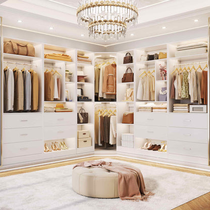 Complete Corner & Straight Closet Organizer Suite:1 Corner Shelf Unit + 4 Tower Systems ( 4-Drawer+ 6-Drawer Options)