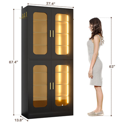 8-Tier LED Shoe Cabinet with Adjustable Shelves - 67 inch Tall Shoe Racks with Hooks for Entryway, Living Room, 24-32 Pairs