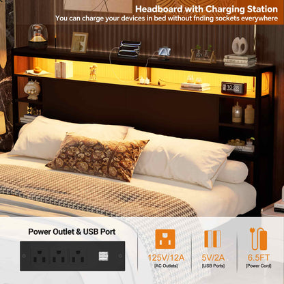 King Headboard with Storage, Headboards with Power Outlets and Smart LED Light, Sturdy Head Board for King Size Bed