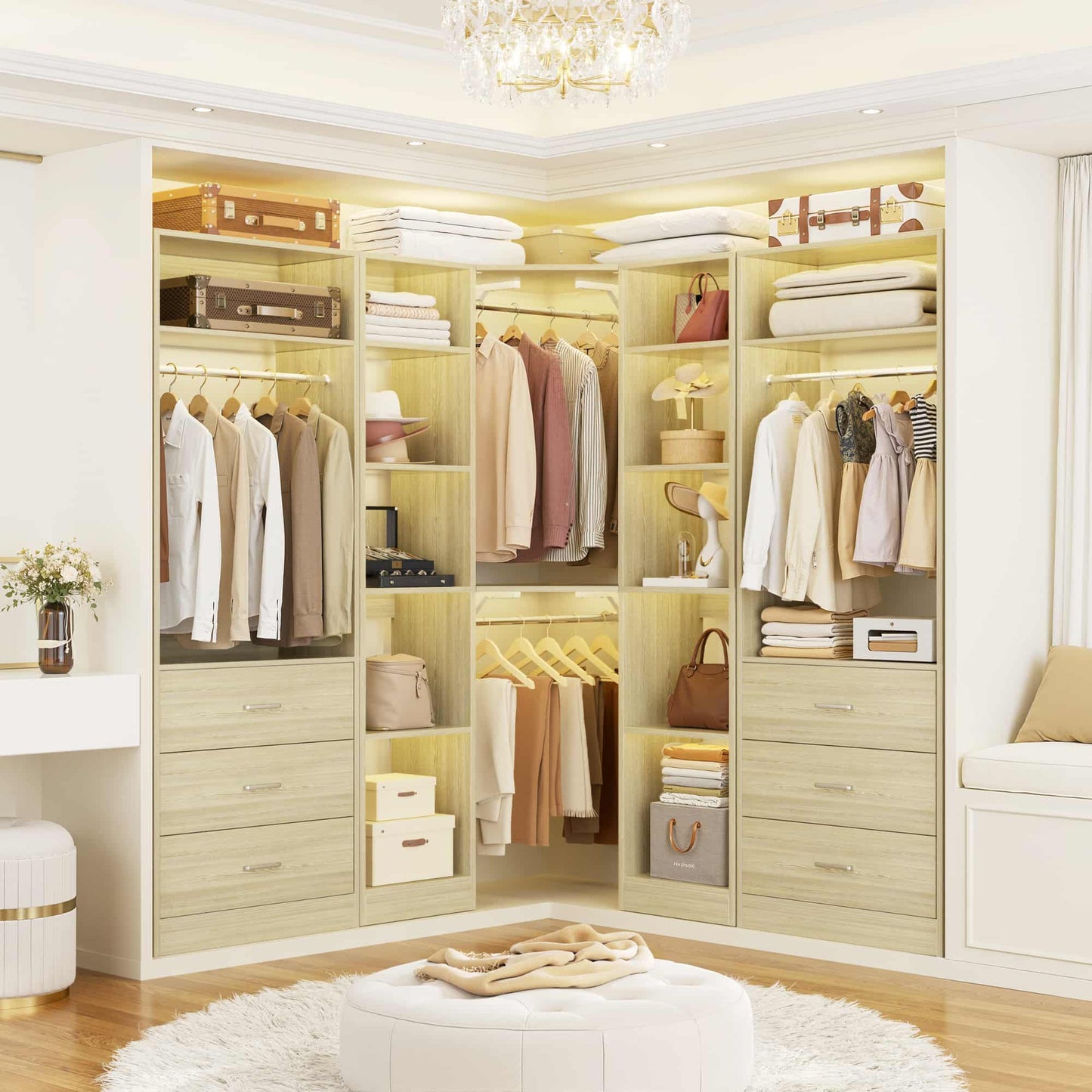 87.2" Freestanding Closet Organizer System - Modular L-Shaped Design,Reversible, 6 Drawers & 4 Hanging Rods, 2000+ LBS Capacity,3 Sets