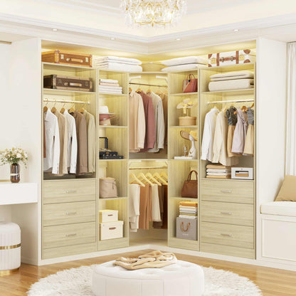 87.2" Freestanding Closet Organizer System - Modular L-Shaped Design,Reversible, 6 Drawers & 4 Hanging Rods, 2000+ LBS Capacity,3 Sets
