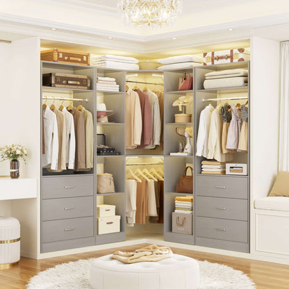 87.2" Freestanding Closet Organizer System - Modular L-Shaped Design,Reversible, 6 Drawers & 4 Hanging Rods, 2000+ LBS Capacity,3 Sets