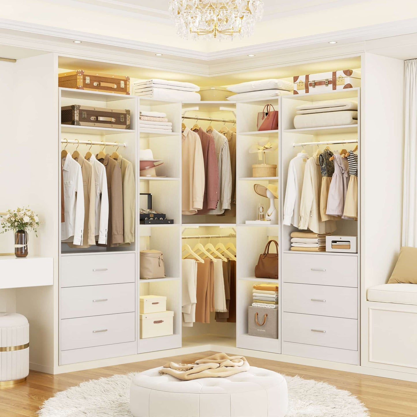 87.2" Freestanding Closet Organizer System - Modular L-Shaped Design,Reversible, 6 Drawers & 4 Hanging Rods, 2000+ LBS Capacity,3 Sets