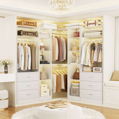 87.2" Freestanding Closet Organizer System - Modular L-Shaped Design,Reversible, 6 Drawers & 4 Hanging Rods, 2000+ LBS Capacity,3 Sets