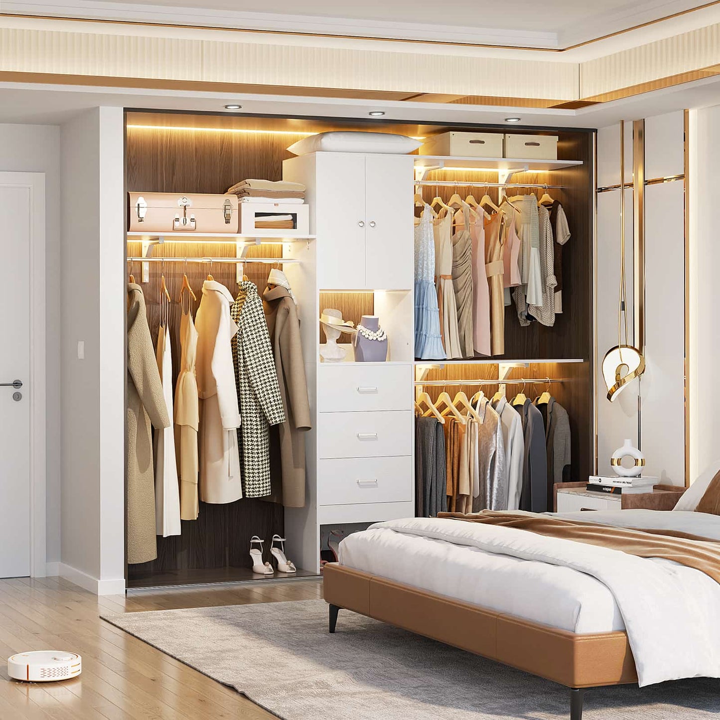 96 '' Closet Organizer System with Wood Drawers and Doors