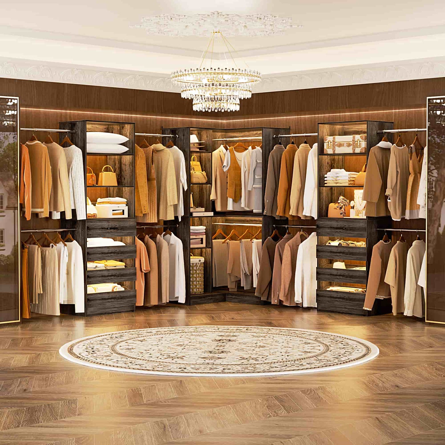 3-Piece Freestanding Wardrobe,79"-267" Adjustable Closet System with Drawers & Shelves for Bedroom/Closet Storage