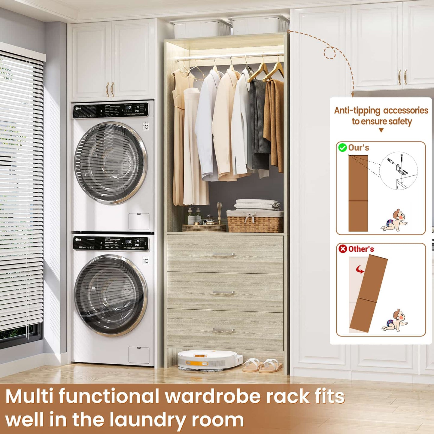 2FT Closet System with Wooden Drawers