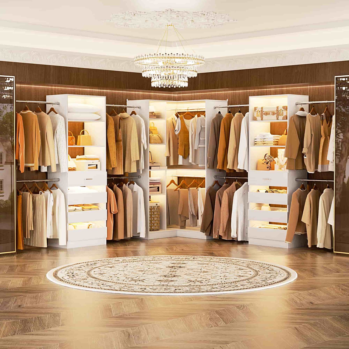 3-Piece Freestanding Wardrobe,79"-267" Adjustable Closet System with Drawers & Shelves for Bedroom/Closet Storage