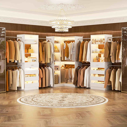3-Piece Freestanding Wardrobe,79"-267" Adjustable Closet System with Drawers & Shelves for Bedroom/Closet Storage