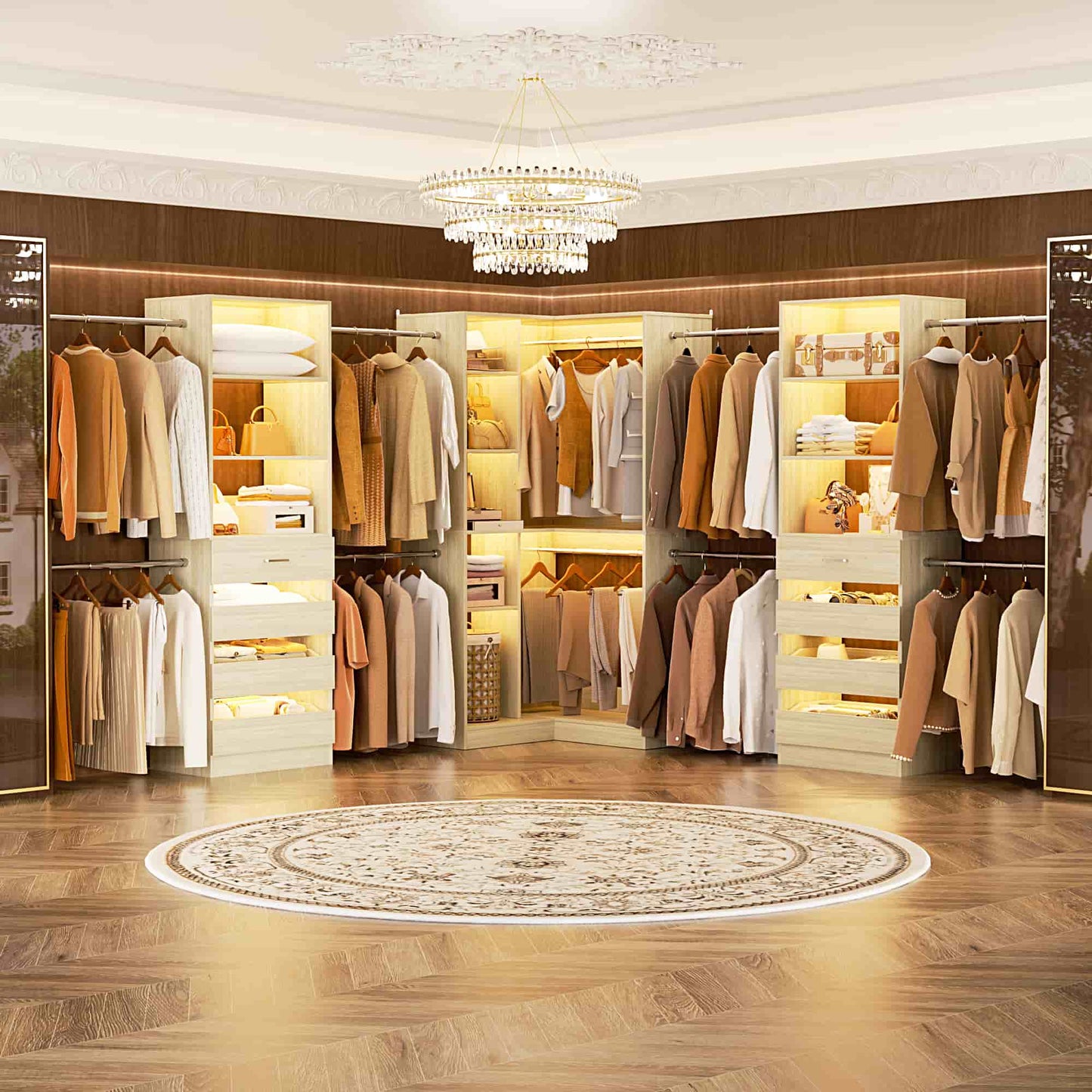 3-Piece Freestanding Wardrobe,79"-267" Adjustable Closet System with Drawers & Shelves for Bedroom/Closet Storage