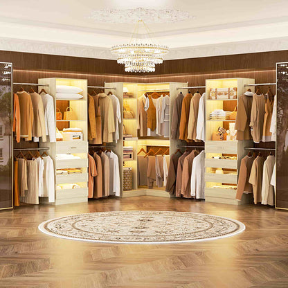 3-Piece Freestanding Wardrobe,79"-267" Adjustable Closet System with Drawers & Shelves for Bedroom/Closet Storage
