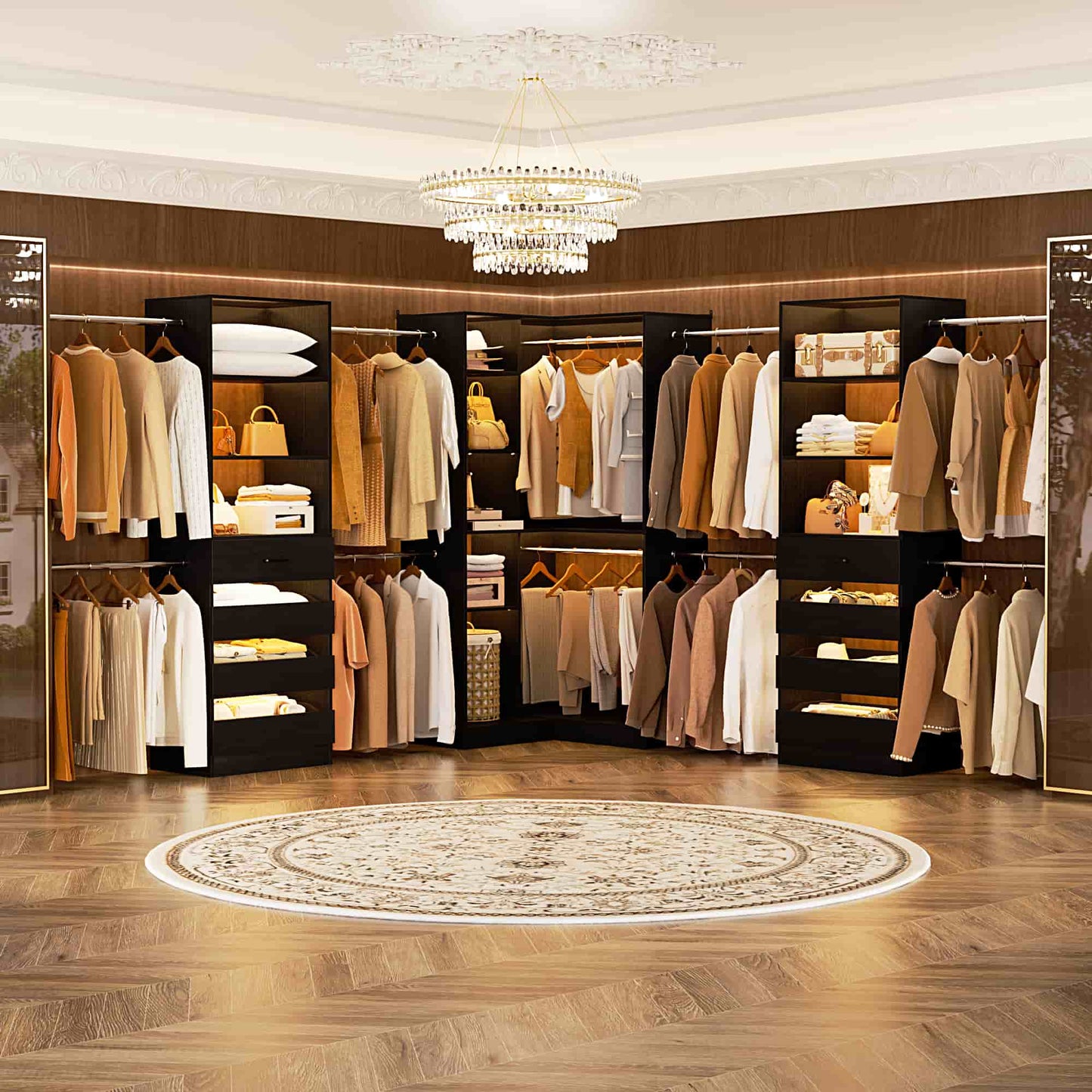 3-Piece Freestanding Wardrobe,79"-267" Adjustable Closet System with Drawers & Shelves for Bedroom/Closet Storage