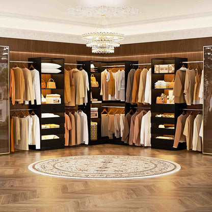 3-Piece Freestanding Wardrobe,79"-267" Adjustable Closet System with Drawers & Shelves for Bedroom/Closet Storage
