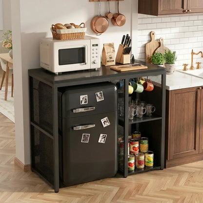 Mini Fridge Cabinet with Power Outlet, Coffee Bar Cabinet with Mini Fridge Space