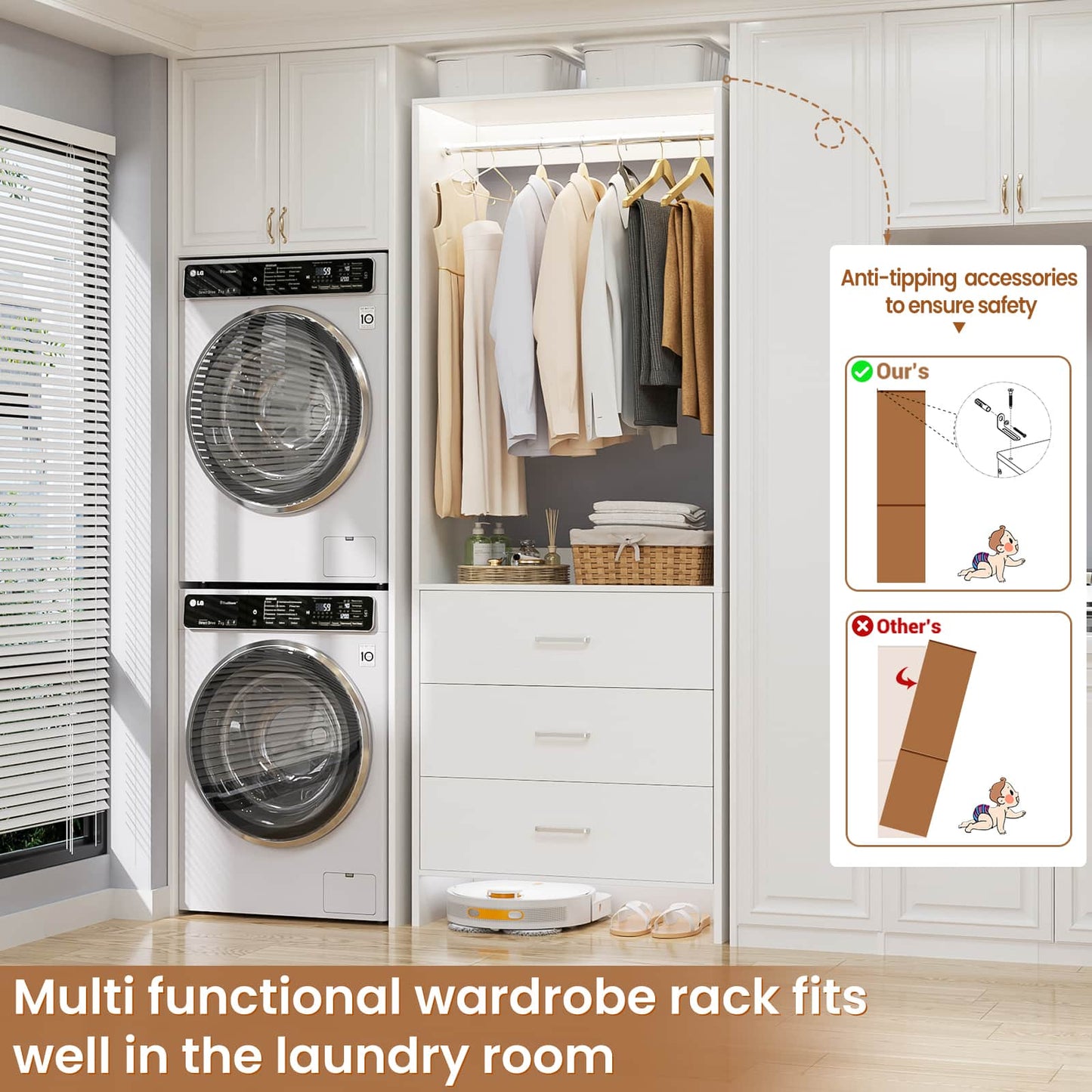 2FT Closet System with Wooden Drawers