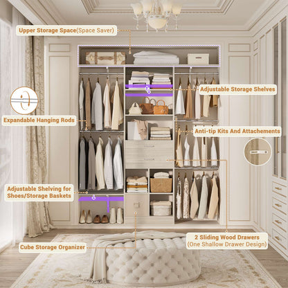 5FT Small Closet System, Baby Closet Organizer System with Wooden Drawers