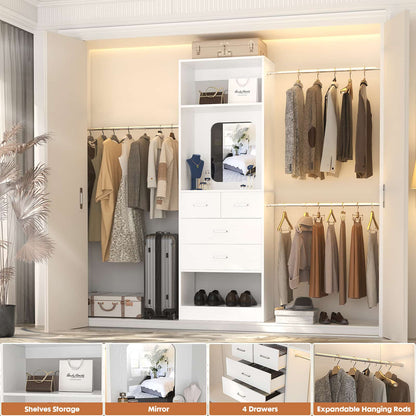 8FT Walk in Closet Systems Starter Kit with 25” Tower and 3 Extendable Hanging Rods