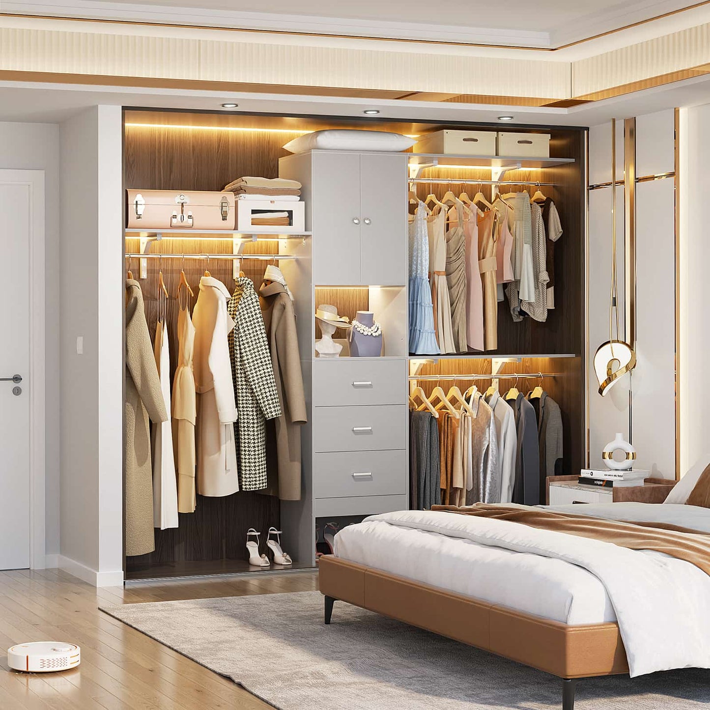 96 '' Closet Organizer System with Wood Drawers and Doors