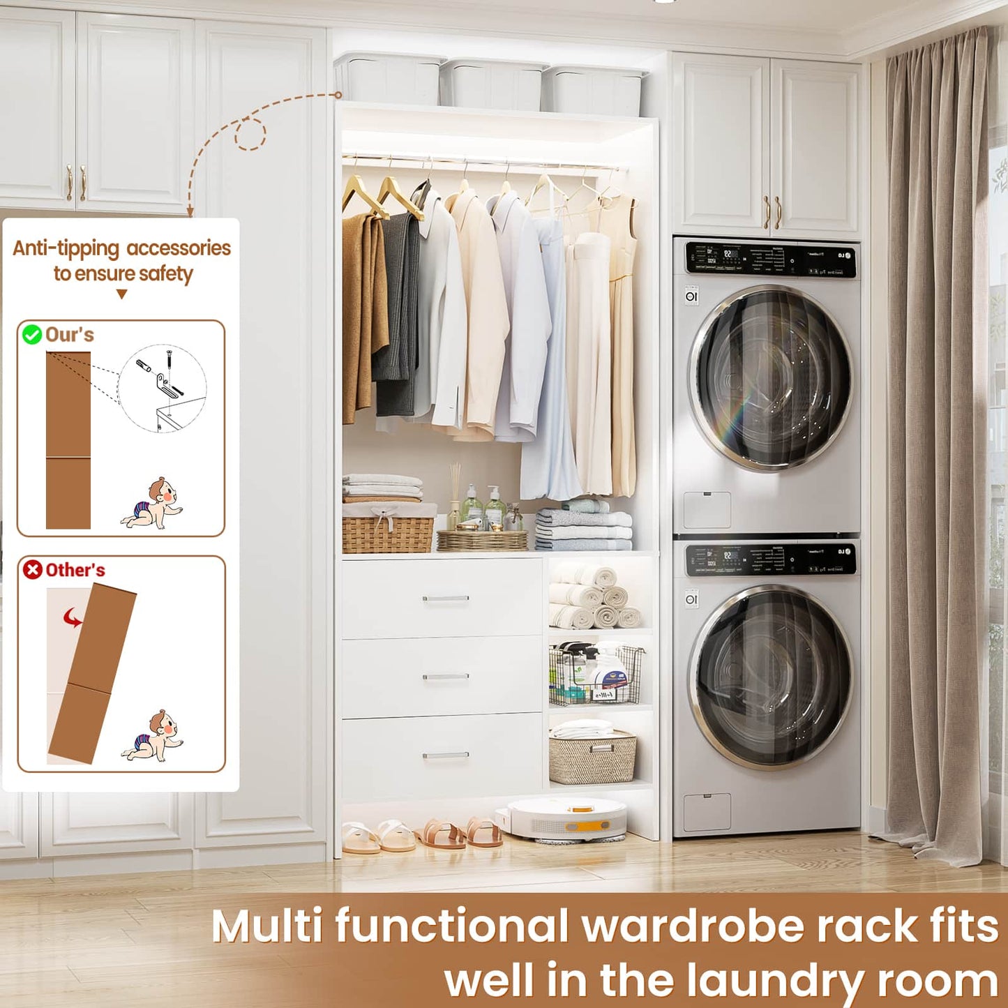 2.5FT Closet System with Wooden Drawers