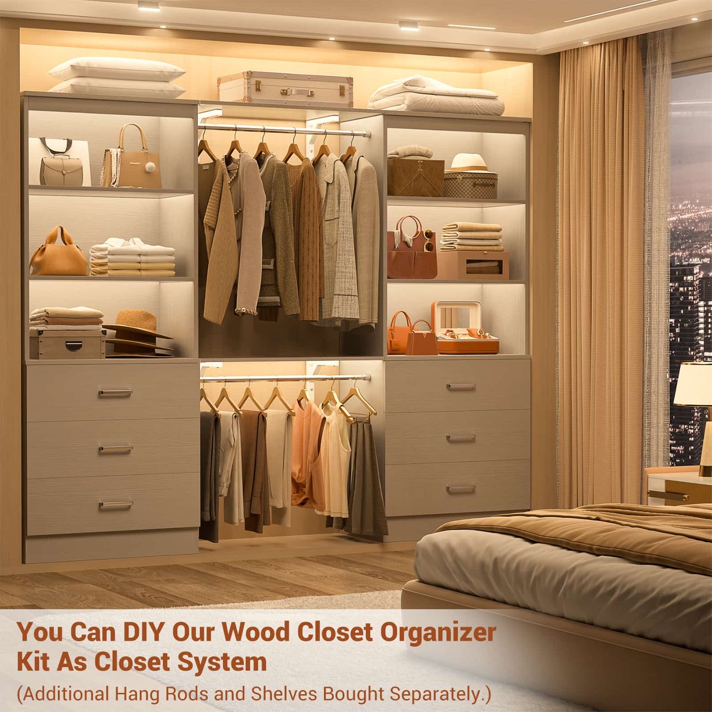 47.2" Closet Organizer System with 6 Wood Drawers