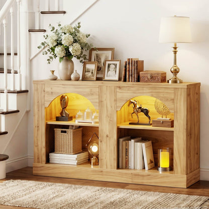 47" Arched LED Entryway Table - Farmhouse Console Table with Adjustable Shelves, Sofa Table, Sideboard Buffet Storage Cabinet