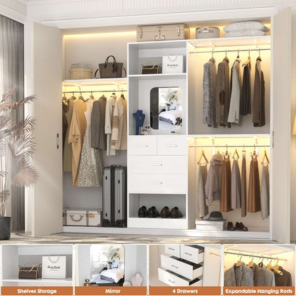 8FT Walk in Closet Organizer with 3 Hanging rods and Shelves