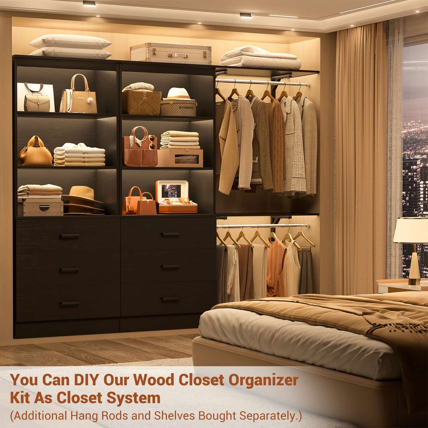 23.6" Closet Organizer System with 3 Wood Drawers