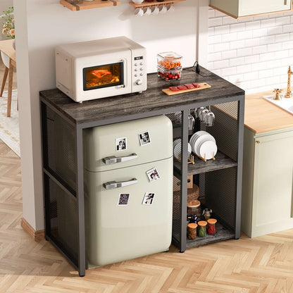 Mini Fridge Cabinet with Power Outlet, Coffee Bar Cabinet with Mini Fridge Space
