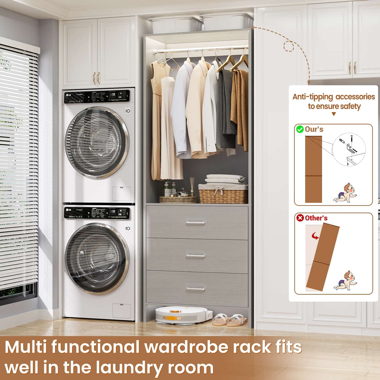 2FT Closet System with Wooden Drawers