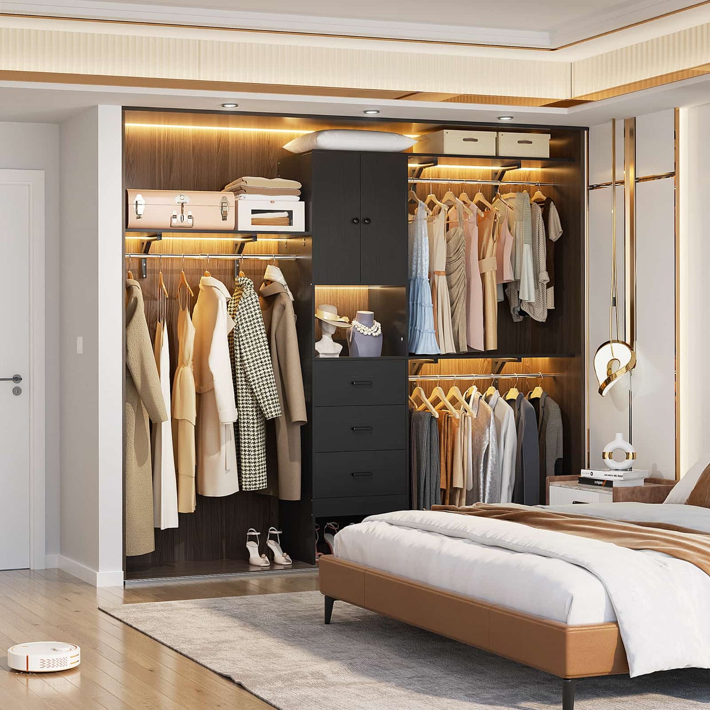 96 '' Closet Organizer System with Wood Drawers and Doors