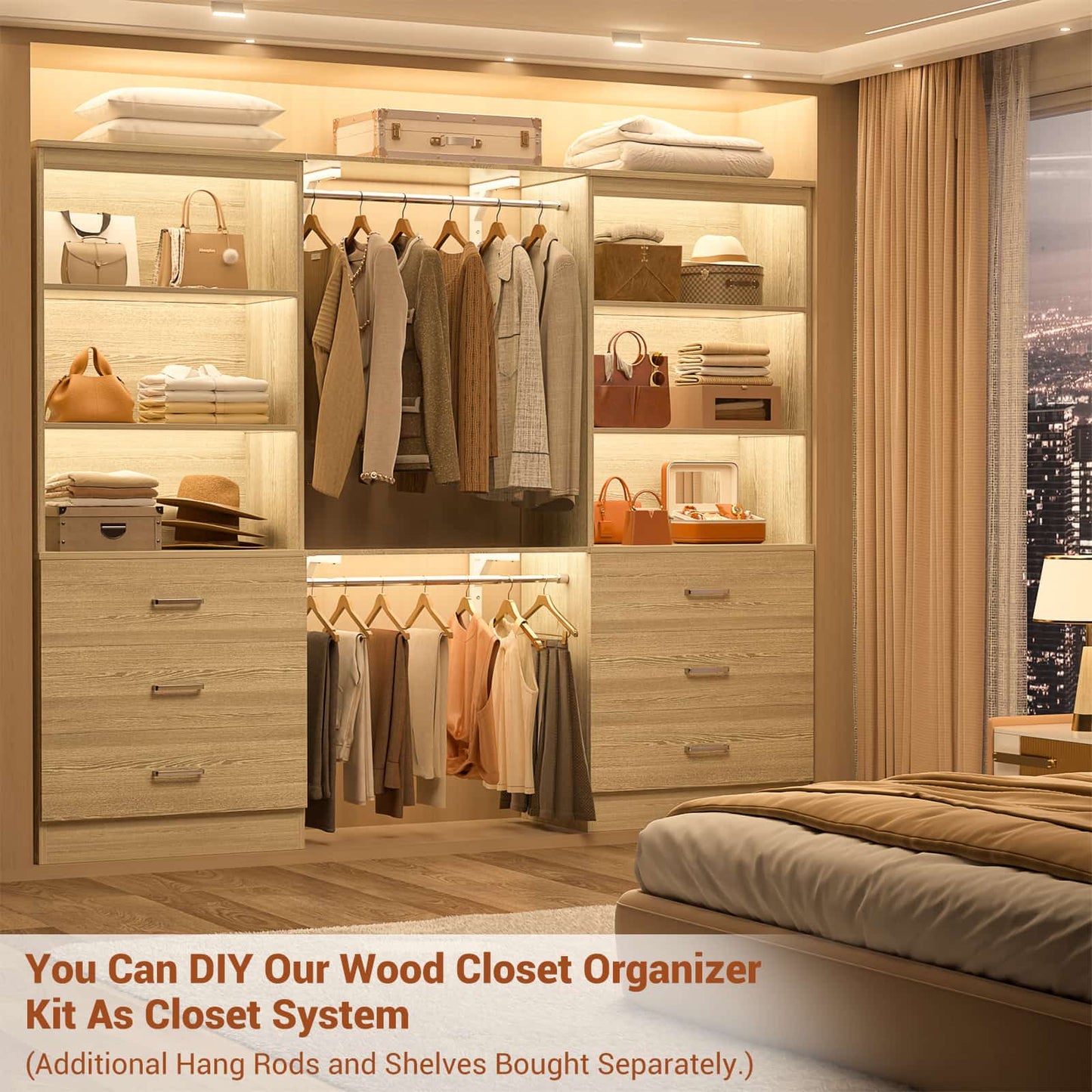 47.2" Closet Organizer System with 6 Wood Drawers