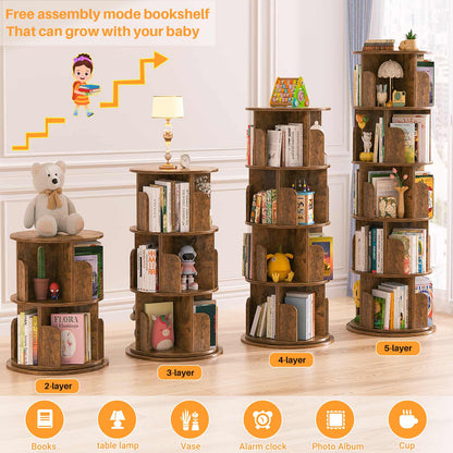 Rotating Bookshelf, 360 Display Wood Spinning Bookshelf Tower