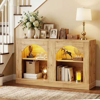 47" Arched LED Entryway Table - Farmhouse Console Table with Adjustable Shelves, Sofa Table, Sideboard Buffet Storage Cabinet
