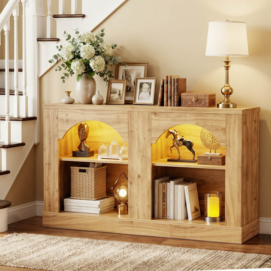 47" Arched LED Entryway Table - Farmhouse Console Table with Adjustable Shelves, Sofa Table, Sideboard Buffet Storage Cabinet