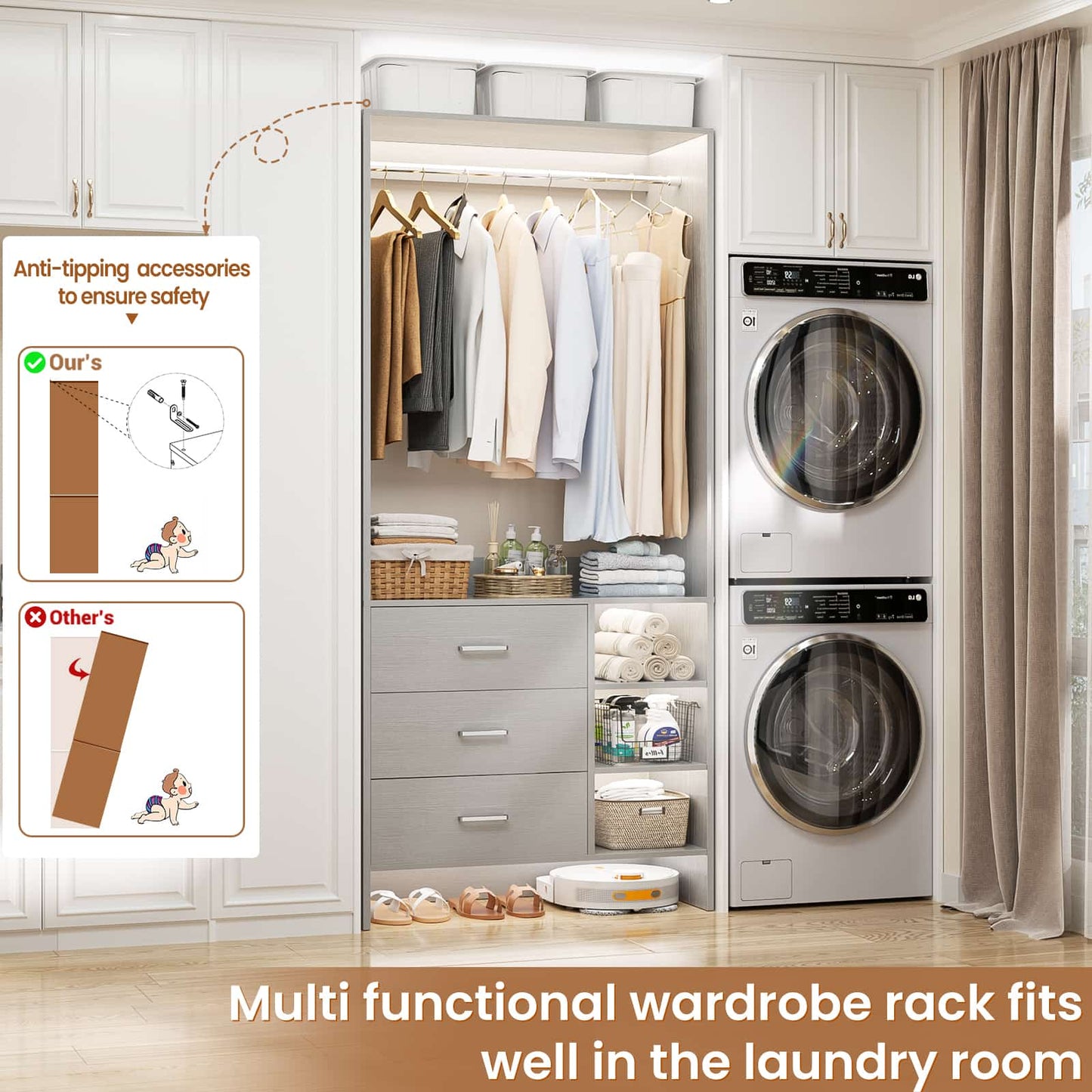 2.5FT Closet System with Wooden Drawers