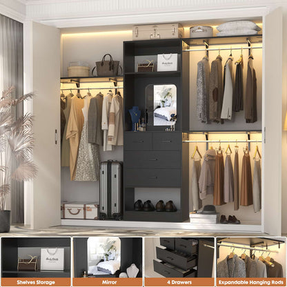 8FT Walk in Closet Organizer with 3 Hanging rods and Shelves