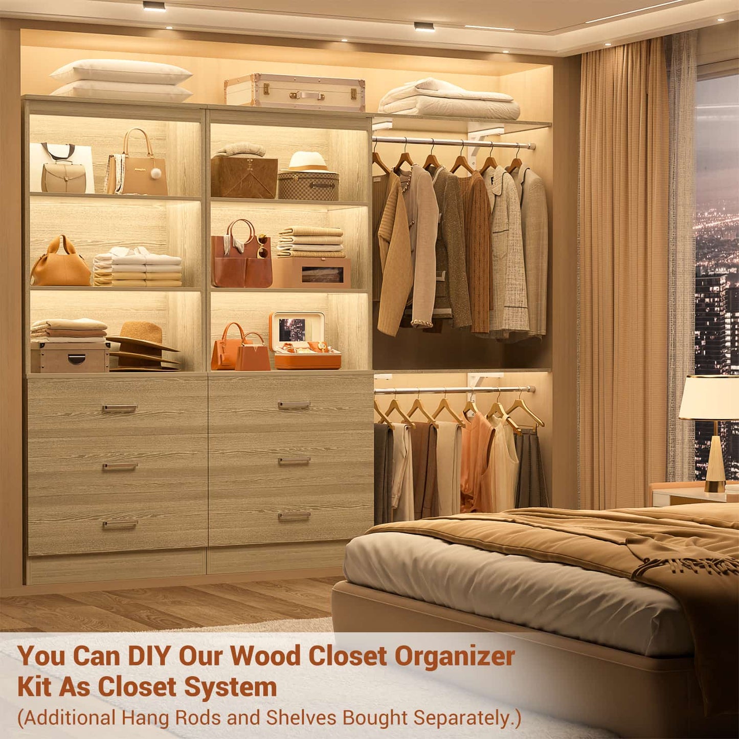 23.6" Closet Organizer System with 3 Wood Drawers