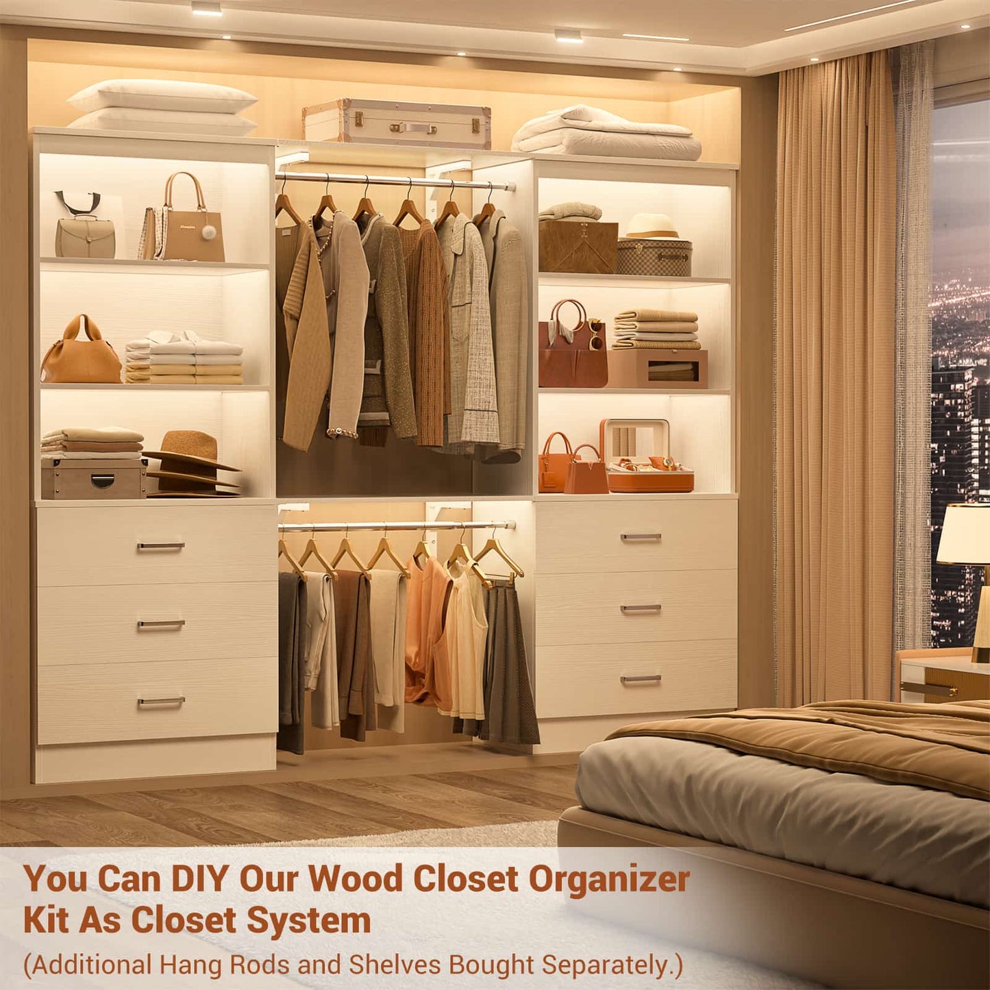 47.2" Closet Organizer System with 6 Wood Drawers