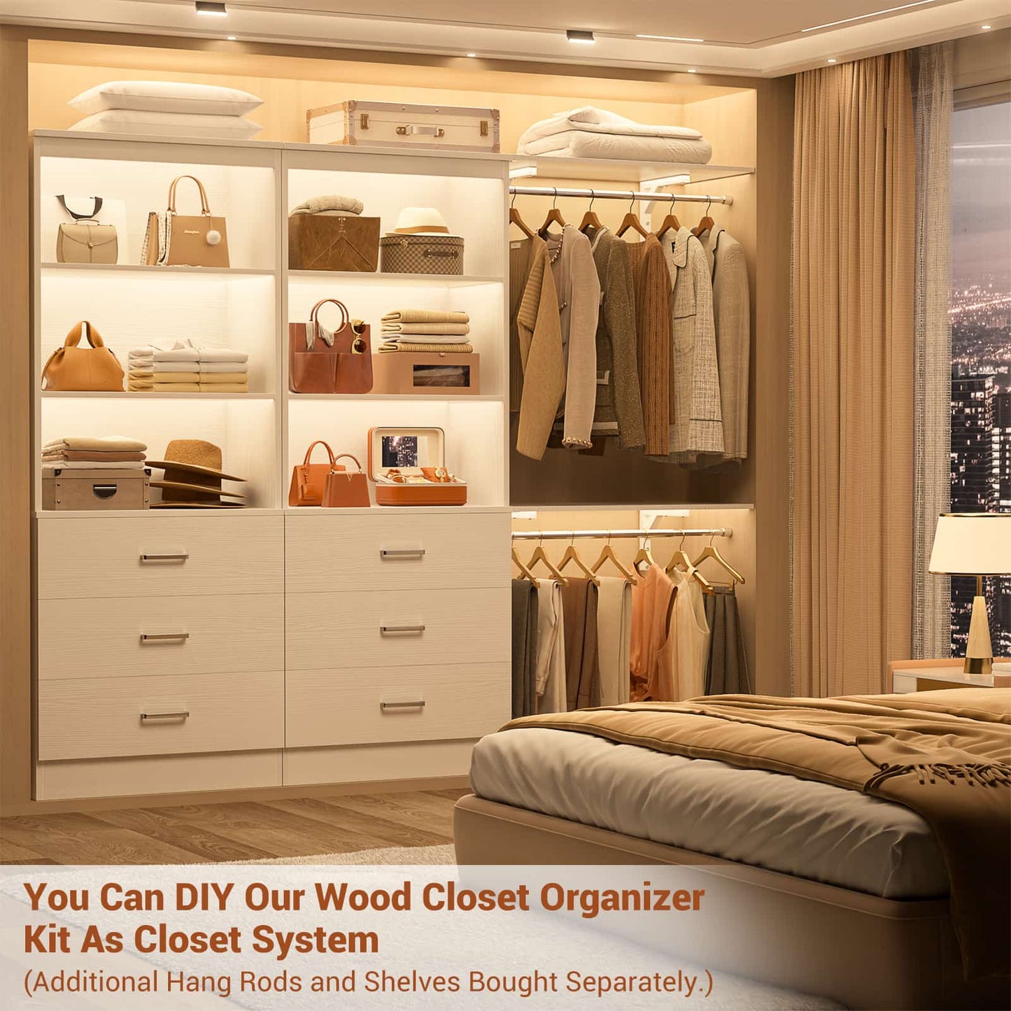 23.6" Closet Organizer System with 3 Wood Drawers