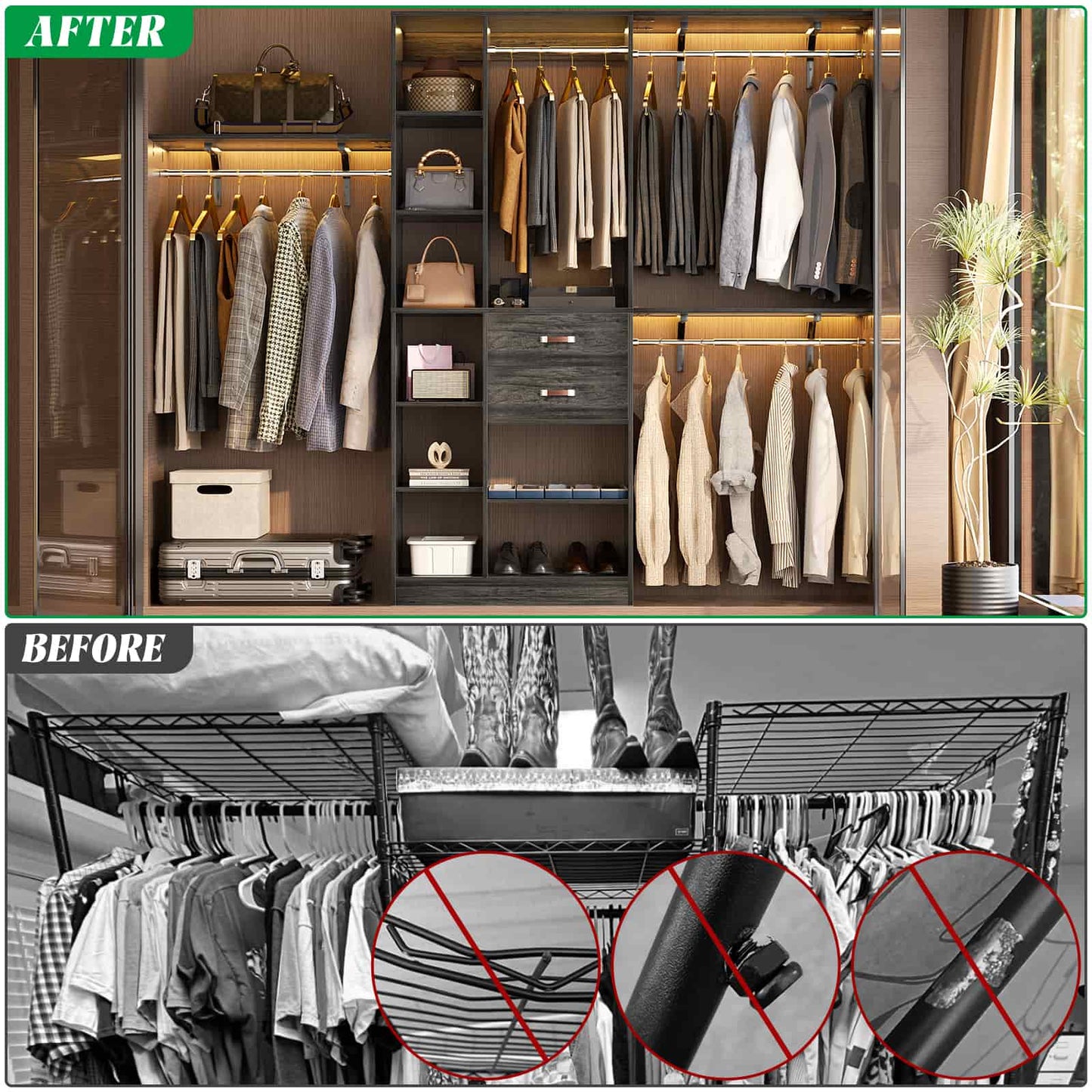 8FT Closet Organizer System with Wood Drawers