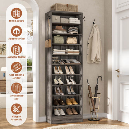 Tall Shoe Cabinet, 10 Tiers Narrow Wood Shoe Rack