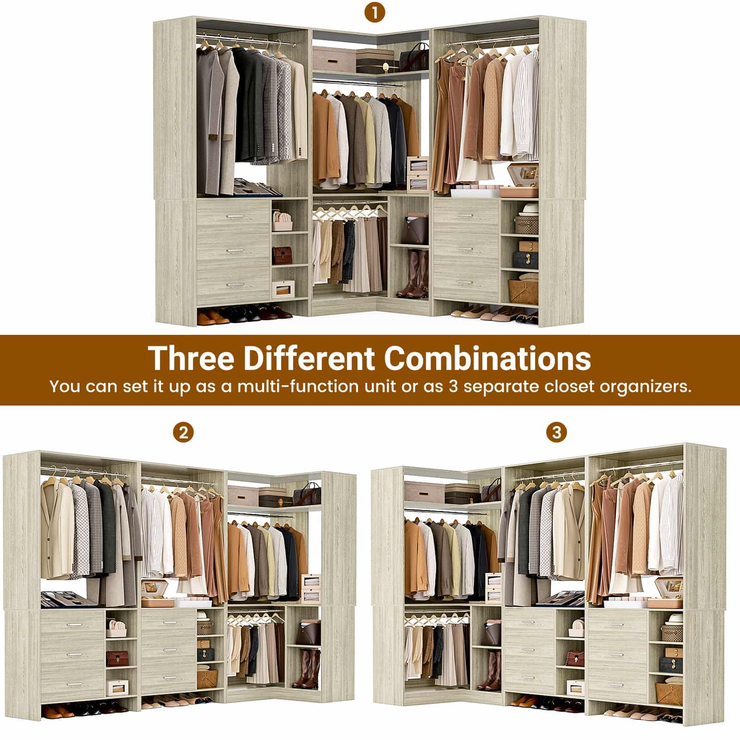Closet System with 6 Drawers, 4 Hanging Rods & Corner Tower