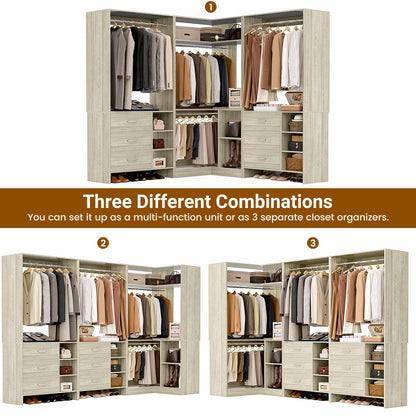 Closet System with 6 Drawers, 4 Hanging Rods & Corner Tower