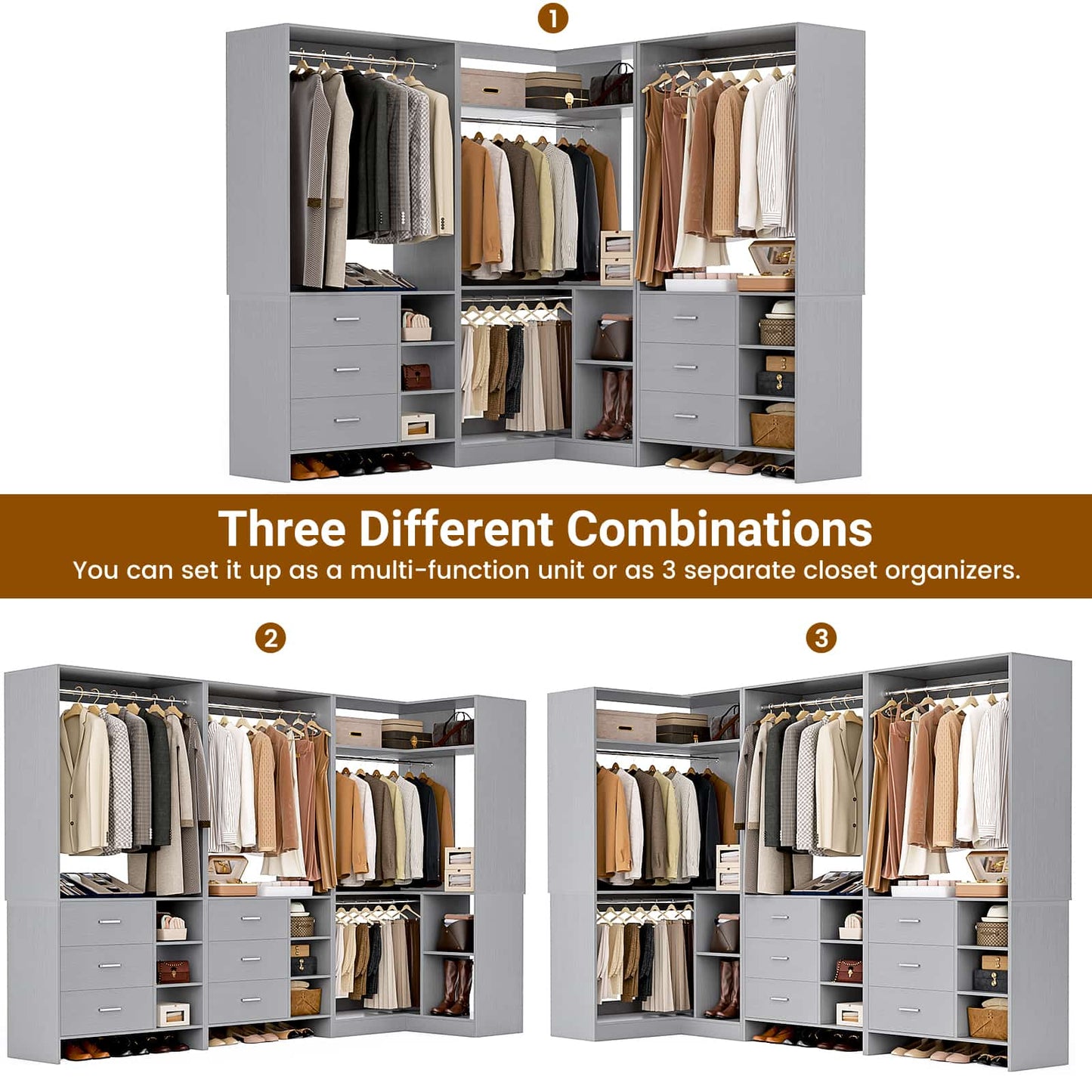 Closet System with 6 Drawers, 4 Hanging Rods & Corner Tower