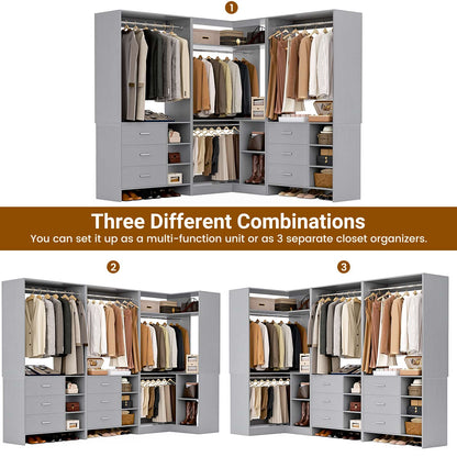 Closet System with 6 Drawers, 4 Hanging Rods & Corner Tower