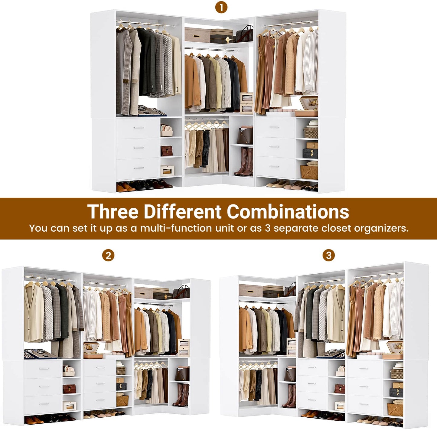 Closet System with 6 Drawers, 4 Hanging Rods & Corner Tower