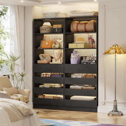 2-Pack Space-Saving Modular Armoire Wardrobe Closet System with 8 Drawers & Adjustable Shelves