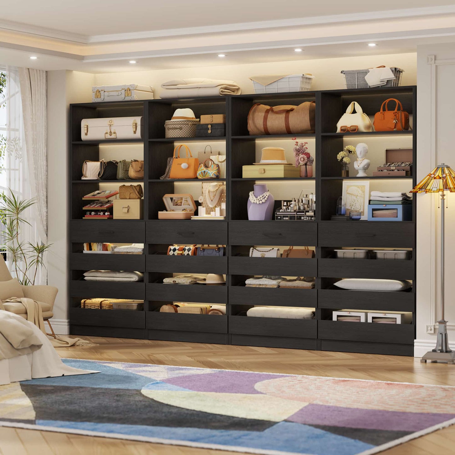 4-Pack Space-Saving Modular Closet Organizer with 16 Drawers & Adjustable Shelves
